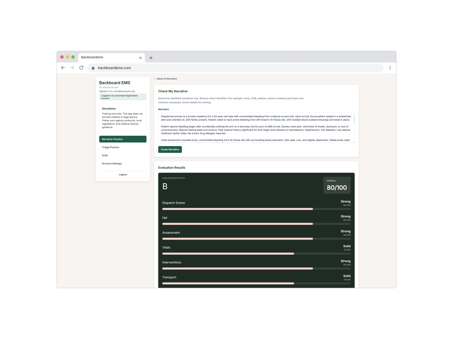 Backboard EMS AI rubric scoring feedback