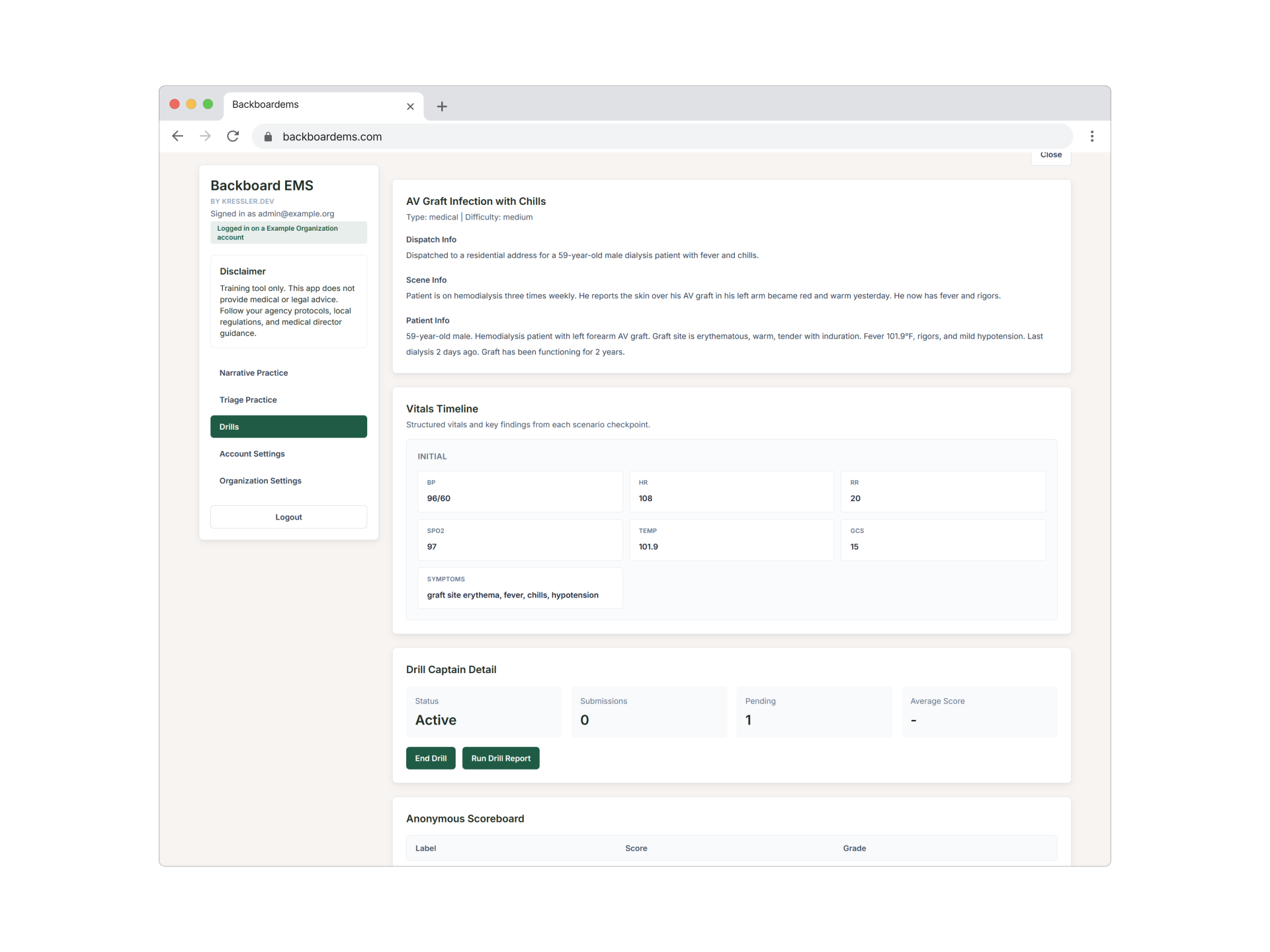 Backboard EMS triage drill accuracy report