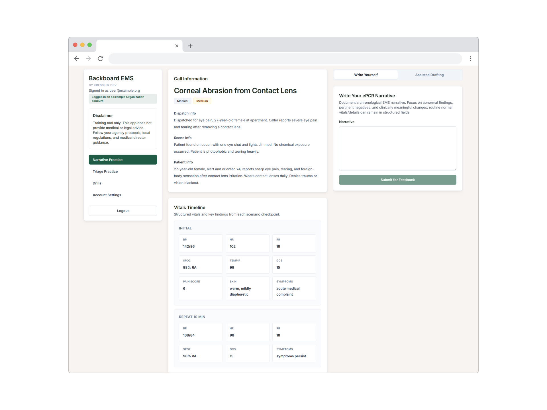 Backboard EMS rubric scoring UI